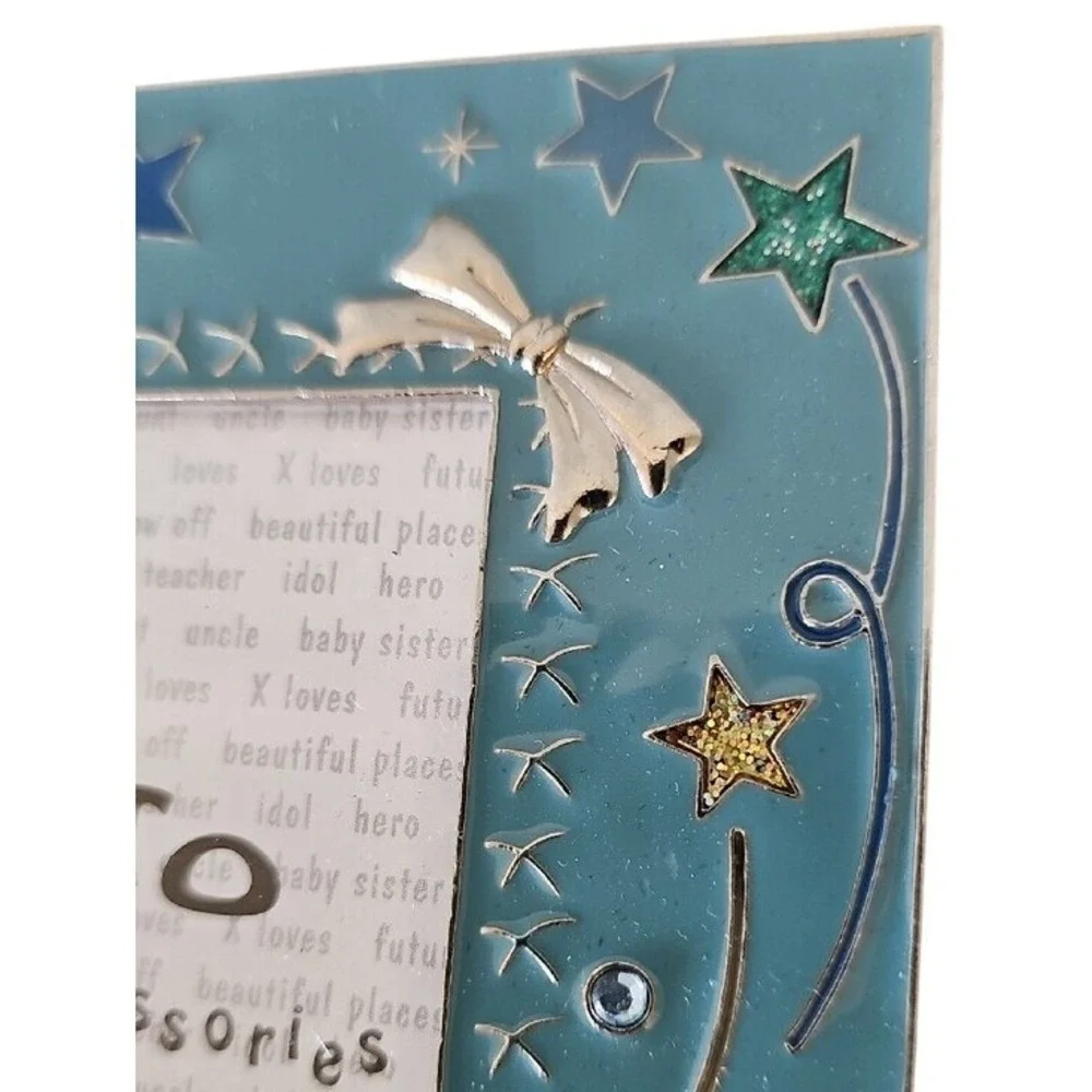 Photo Accessories Teal Blue Enamel Celestial Star Bow 5x5 Square Picture Frame
